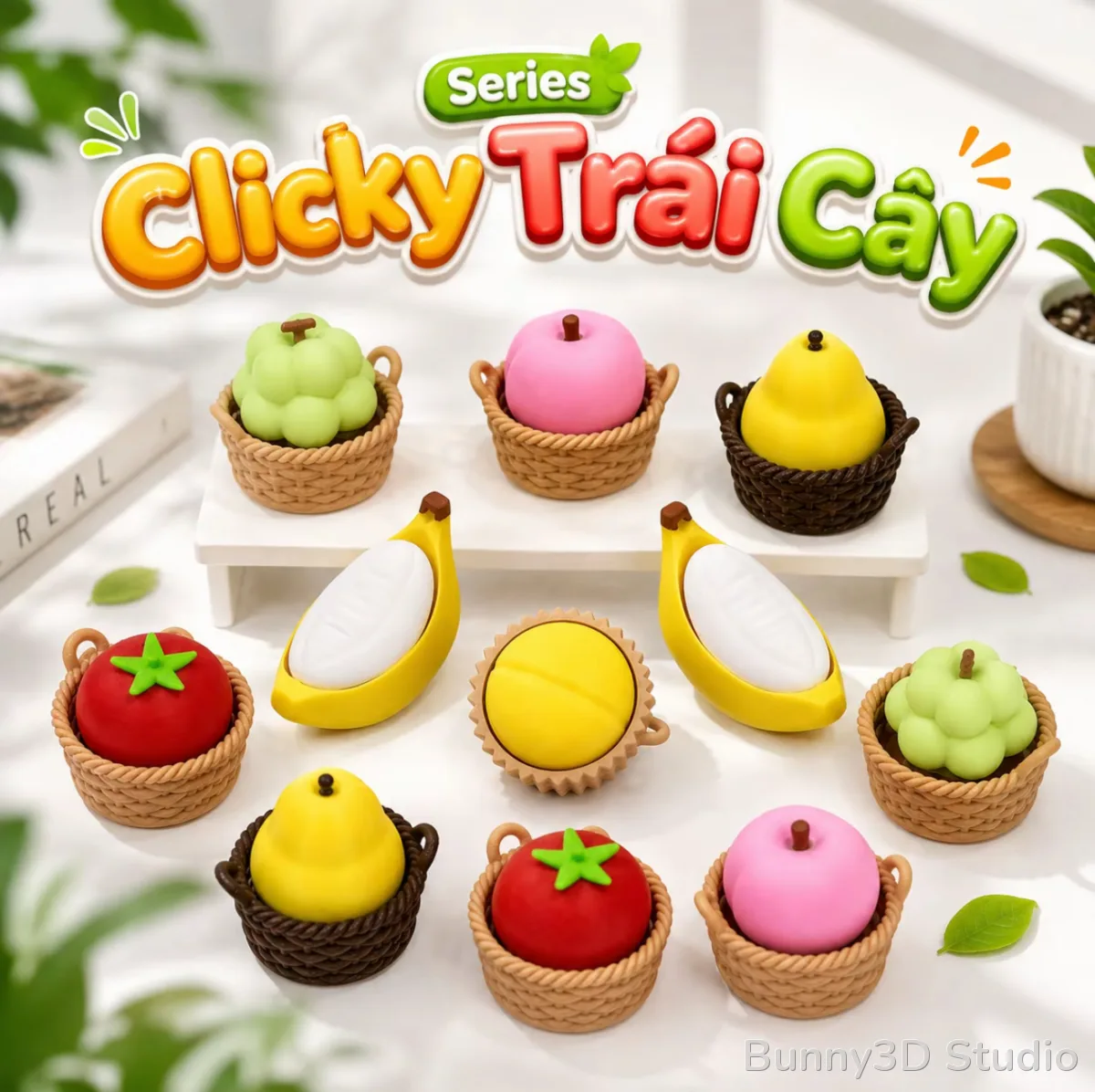 Móc Khóa Clicky Trái Cây Mini In 3D, Đồ Chơi Bóp Nhấn Vui Tay, Phụ Kiện Treo Balo Túi Xách Bunny 3D Studio